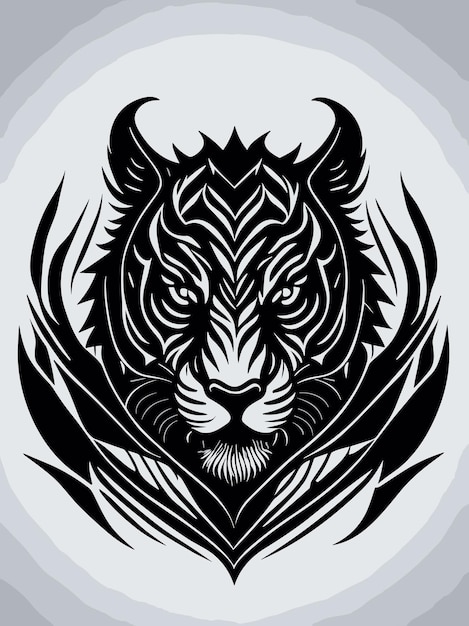 Vetor um vetor cabeça de tigre zangada silhueta mitologia logotipo estilo de design monocromático ilustração de arte