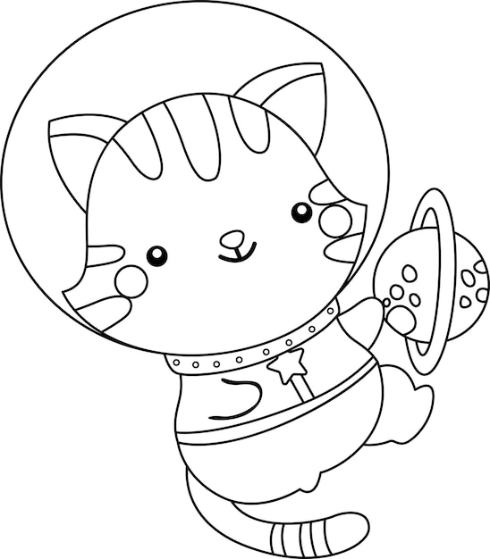 um vetor de gato astronauta em coloração preto e branco