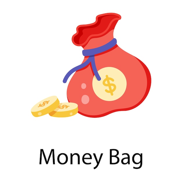 Um vetor de ícone plano de bolsa de dinheiro