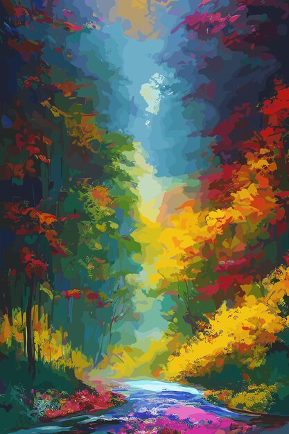 Vetor um vetor de ilustração colorida da paisagem da natureza da floresta