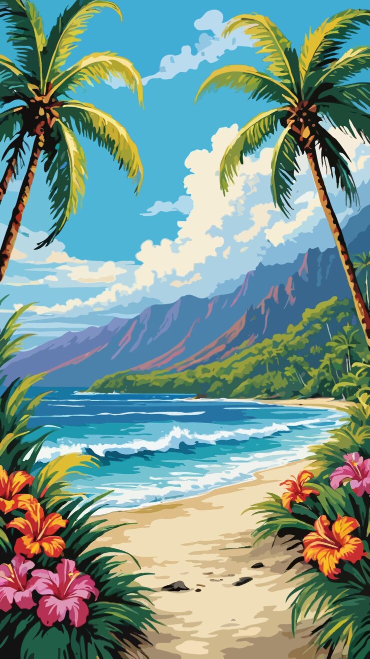 Vetor um vetor de ilustração de desenho artístico de desenho animado da ilha do havaí