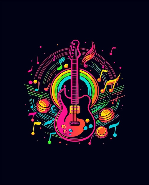 Vetor um vetor de ilustração de guitarra colorido design de camiseta vibrante