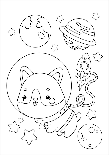 um vetor de páginas de coloração de cães astronautas