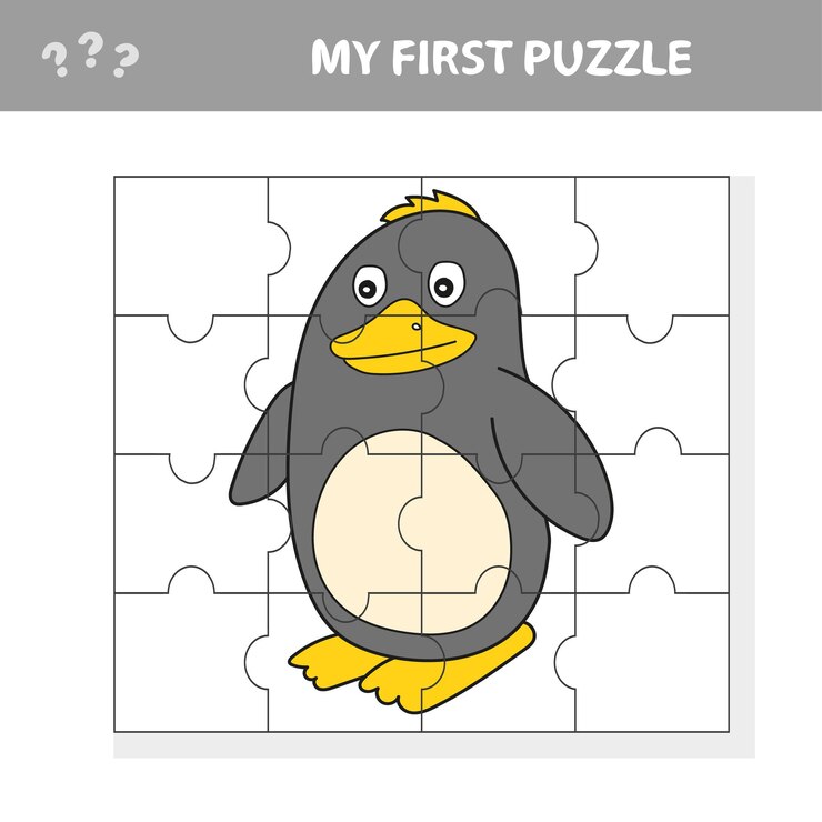Vetor um vetor de quebra-cabeça de pinguins para crianças pré-escolares - meu primeiro quebra-cabeça