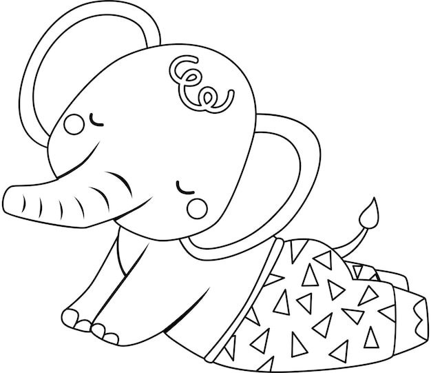 Um vetor de um elefante fofo fazendo ioga na coloração preto e branco
