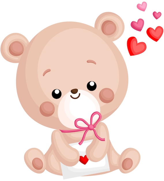 Um vetor de urso bonitinho segurando carta de amor