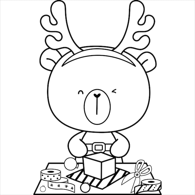 um vetor de urso polar com um presente em preto e branco