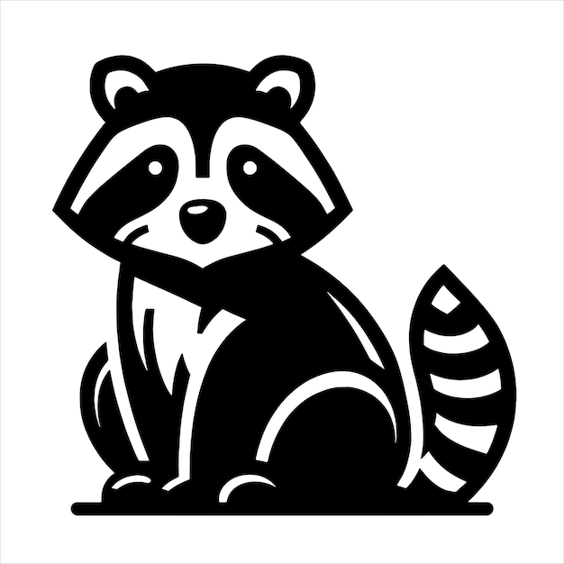 Um vetor preto e branco de um raccoon bonito sentado