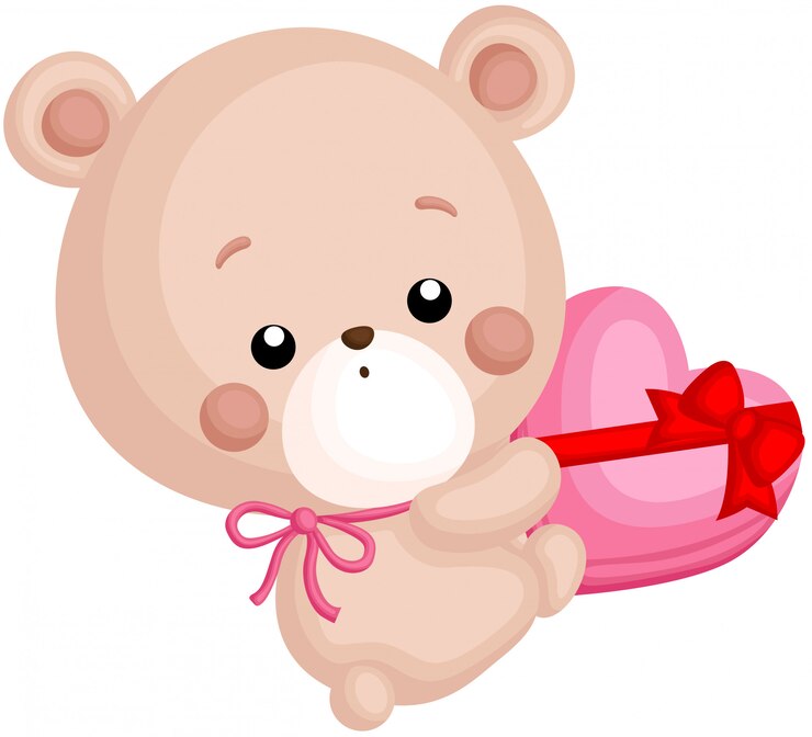 Um, vetorial, de, cute, pequeno urso, segurando, um, chocolate, caixa coração