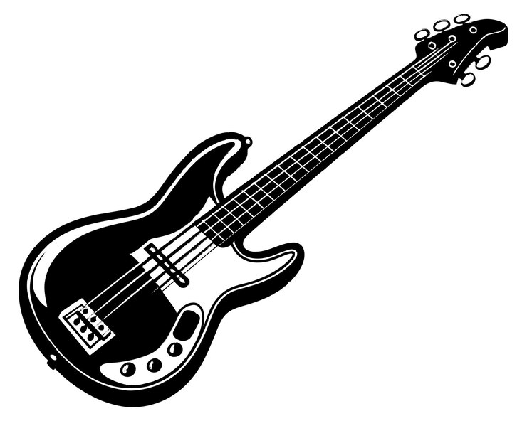 Vetor um violão preto e branco com um fundo branco com uma imagem preta e branca de um violão