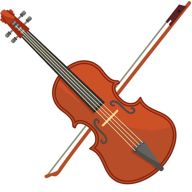 Vetor um violino de desenho animado com um arco e cordas em um fundo branco