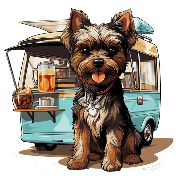 Vetor um yorkshire terrier antropomórfico servindo café generative ai