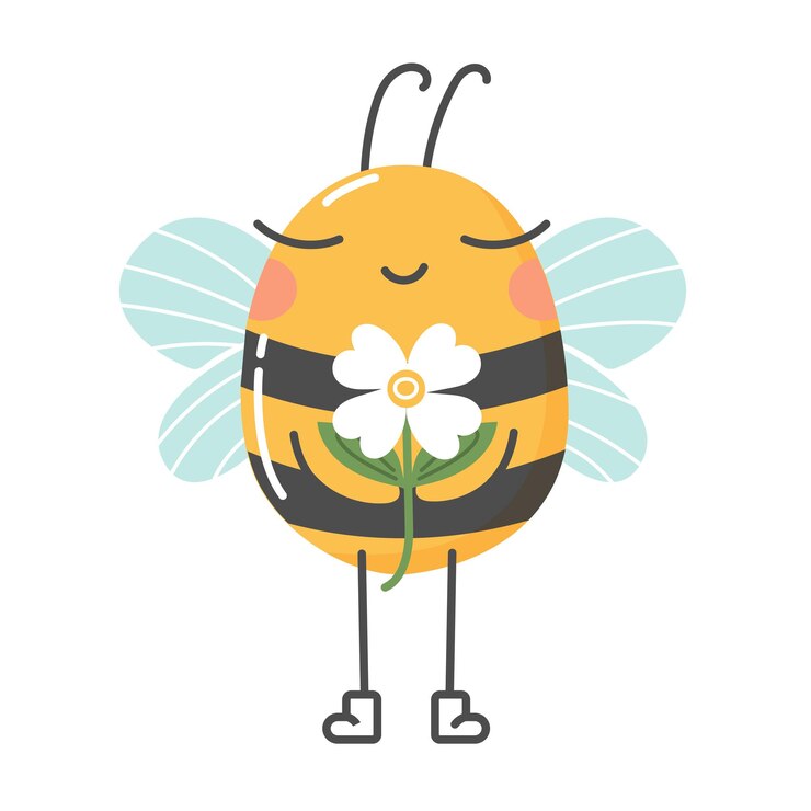 Vetor uma abelha segurando uma flor branca em suas mãos