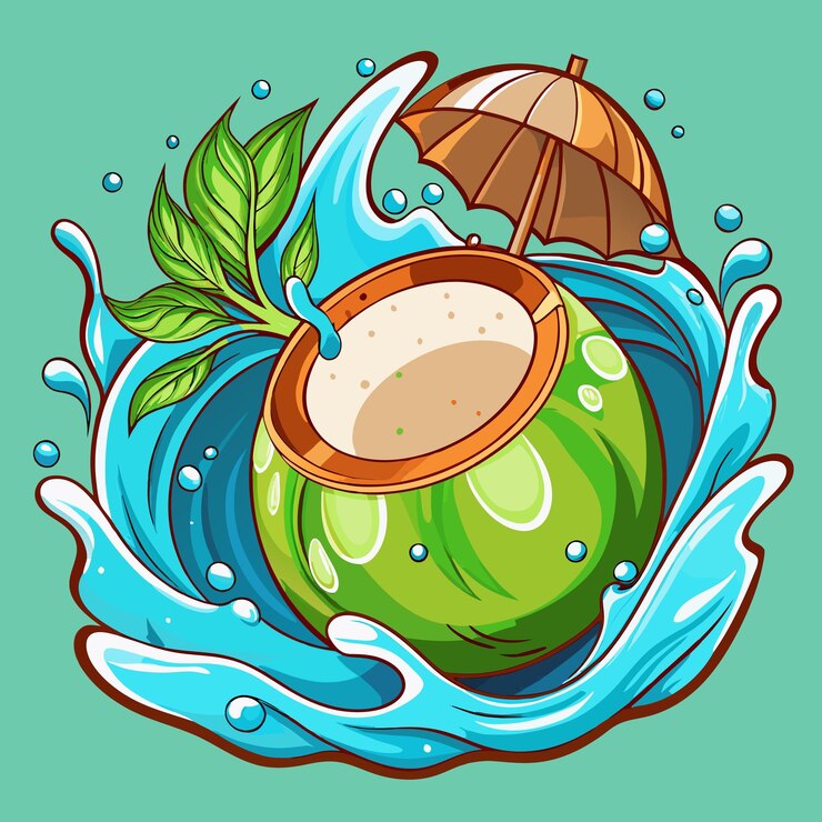 Vetor uma água verde e azul com um coco e um guarda-chuva