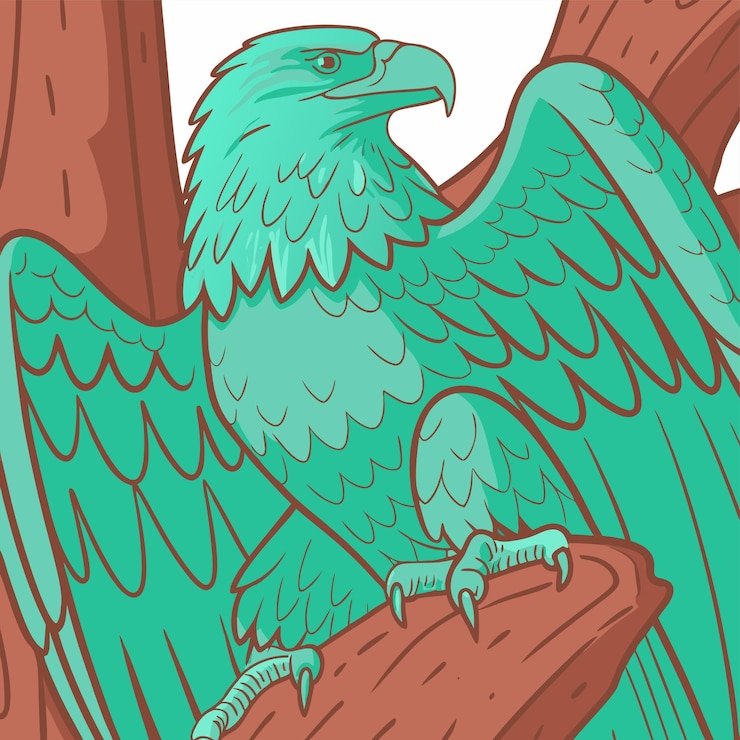 Vetor uma águia verde com um fundo verde com um padrão vermelho e verde