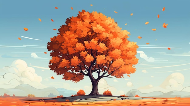 Vetor uma árvore com folhas de outono e as palavras 