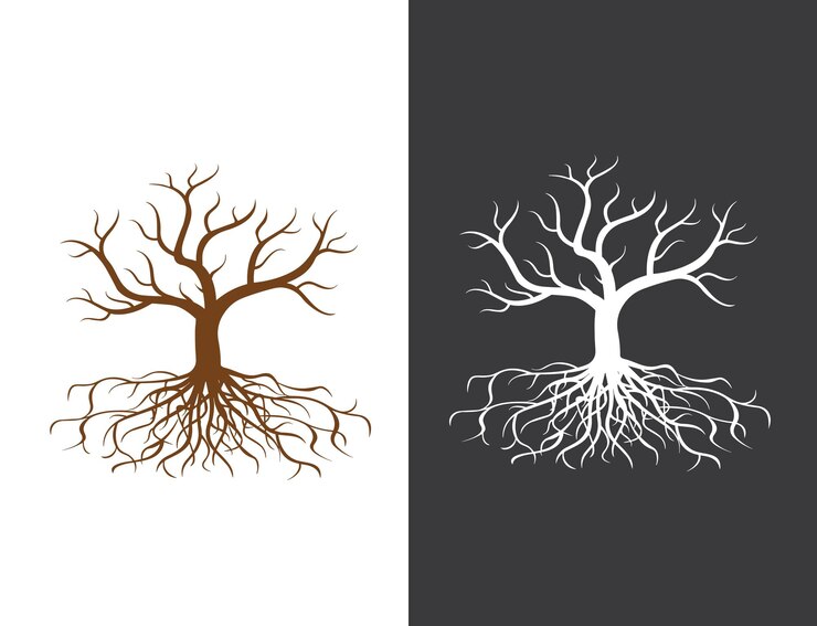 Vetor uma árvore sem folhas com raízes ilustração