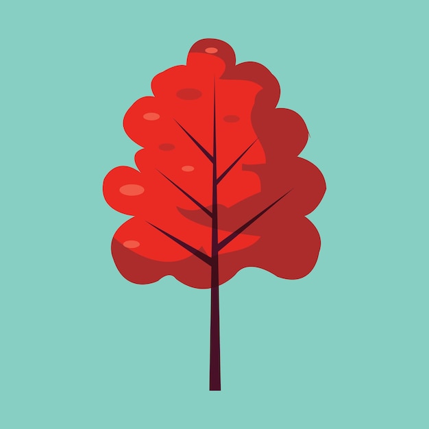 Vetor uma árvore vermelha com uma folha nela.