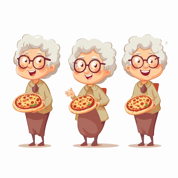 Vetor uma avó com pizza em um design plano