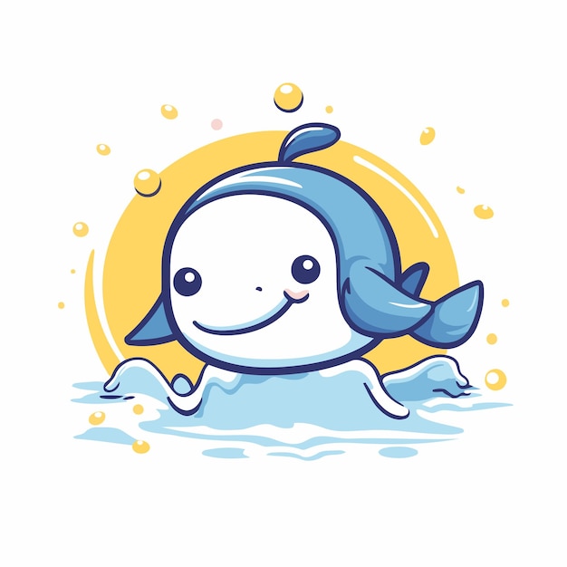 Vetor uma baleia de desenho animado bonita a saltar da água ilustração vetorial