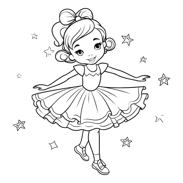 Vetor uma balerina bonita com um tutu para livro de colorir.