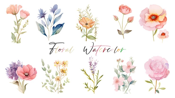 Vetor uma bela coleção de flores aquareladas.