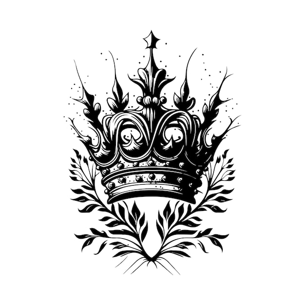 Vetor uma bela coroa em arte de linha preto e branco ilustração desenhada à mão adequada para um rei ou rainha