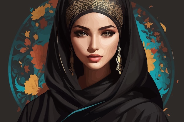 Vetor uma bela mulher árabe vestindo ilustração de abaya preta