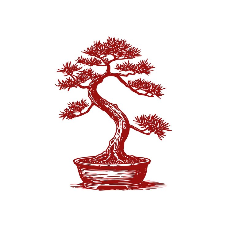 Vetor uma bela planta de bonsai clássica desenhada à mão