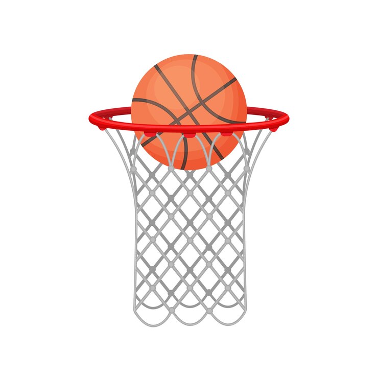 Vetor uma bola de basquetebol e uma cesta de basquete a bola está no equipamento esportivo da cesta de basquetebol para