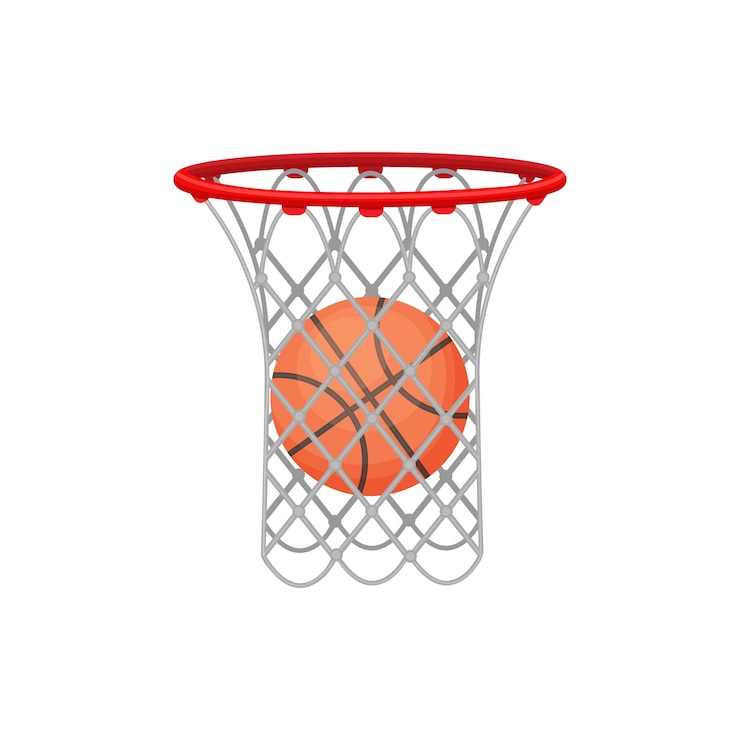 Vetor uma bola de basquetebol e uma cesta de basquete a bola está no equipamento esportivo da cesta de basquetebol para