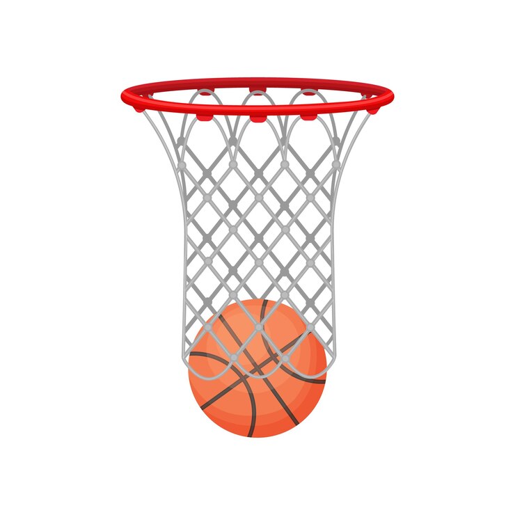 Vetor uma bola de basquetebol e uma cesta de basquete a bola está no equipamento esportivo da cesta de basquetebol para