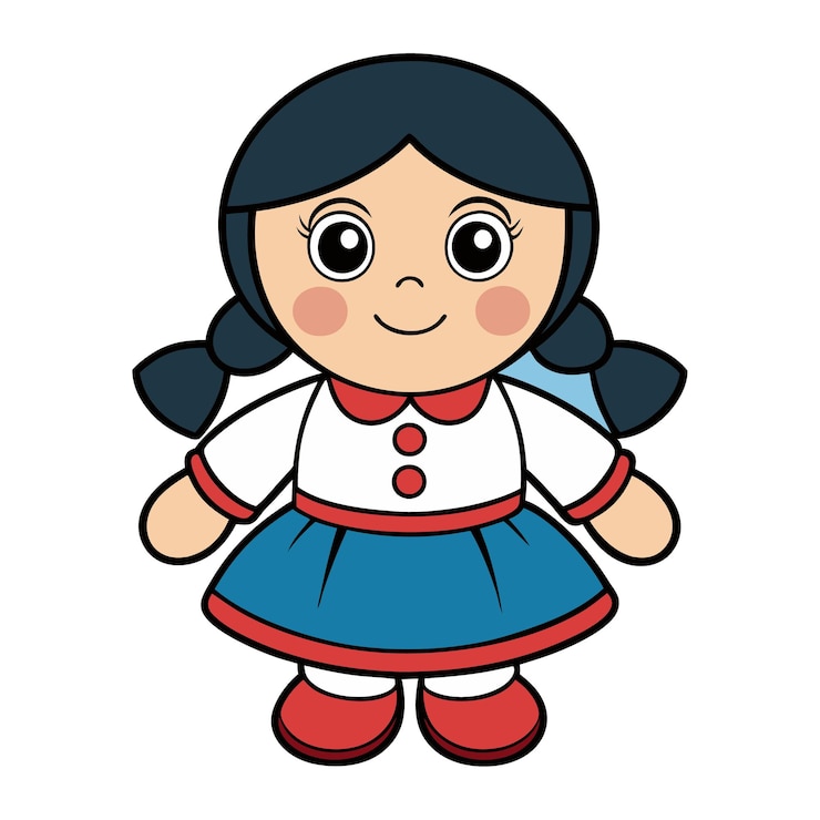 Vetor uma boneca de desenho animado adorável.