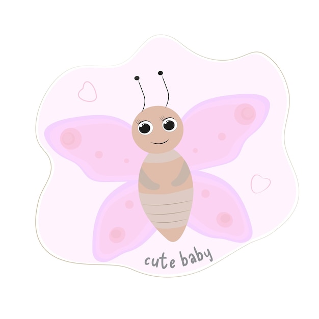 Uma borboleta de desenho animado com a palavra bebê fofo nela