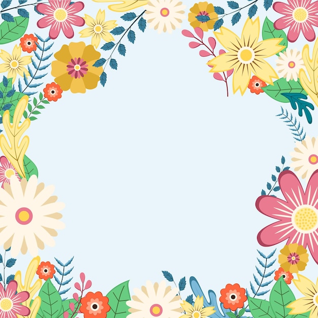 uma borda floral com um fundo azul com uma borda que diz primavera