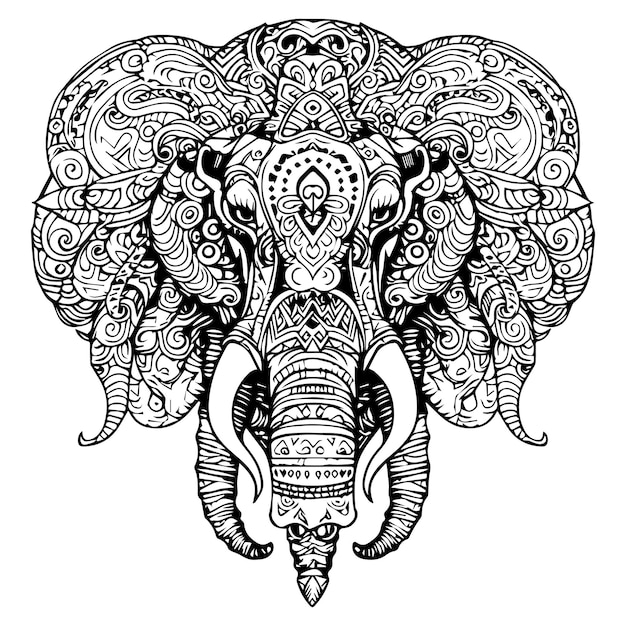 Vetor uma cabeça de elefante mandala linha de arte página de coloração ilustração vetorial