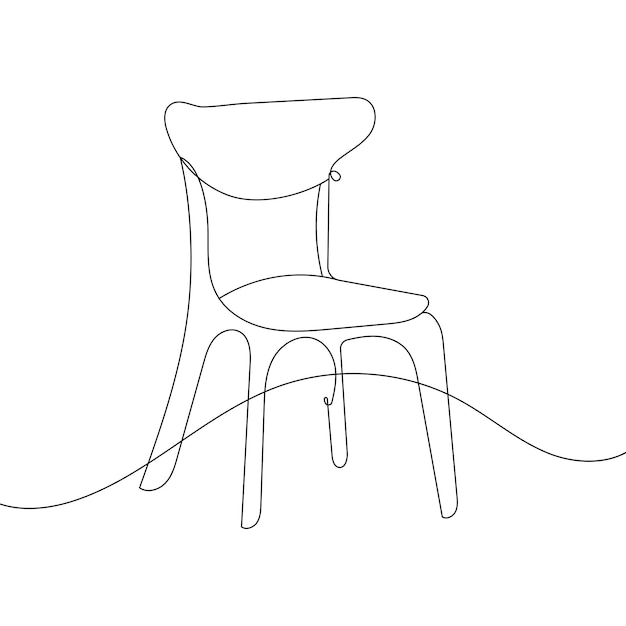 Uma cadeira minimalista de uma linha contínua de design vetorial de arte isolada em um fundo branco simples