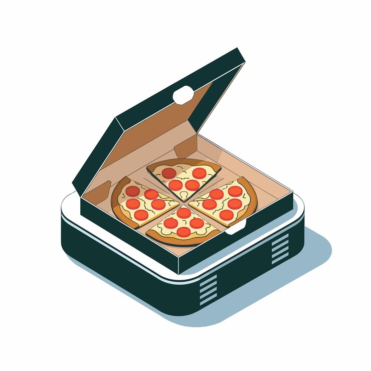 Vetor uma caixa de pizza com uma fatia faltando