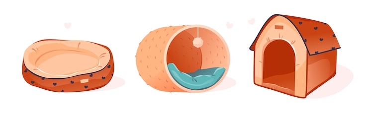 Vetor uma cama para um animal de estimação. uma variedade de berços para cães e gatos. ilustração vetorial