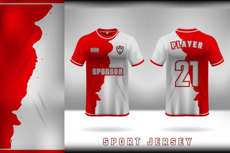 Uma camisa vermelha e branca que diz camisetas esportivas