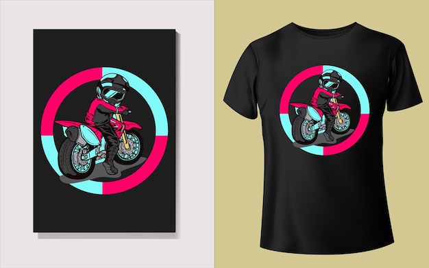 Vetor uma camiseta com um motociclista e um fundo preto.