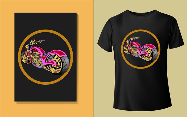 Vetor uma camiseta com uma motocicleta e um fundo preto.