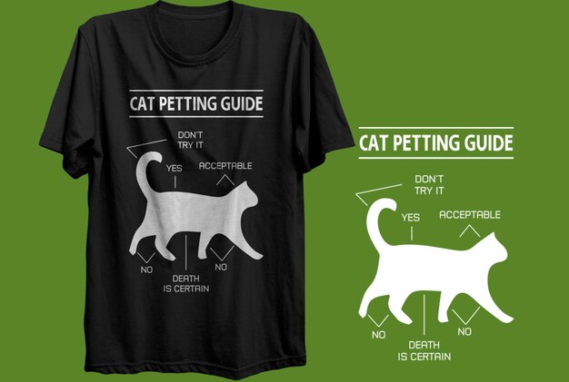 Vetor uma camiseta preta com um gato em cima está ao lado de uma camisa preta