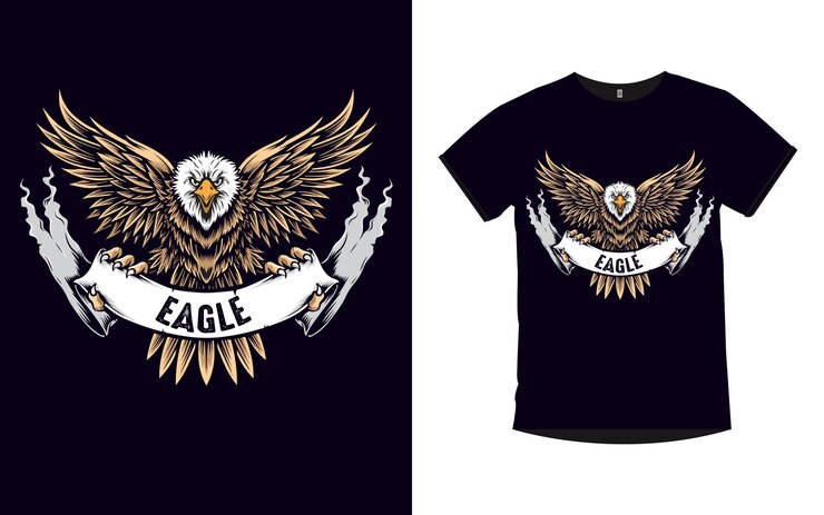 Vetor uma camiseta preta com uma águia com uma faixa que diz águia nela.