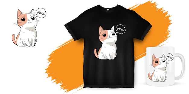 Vetor uma camiseta preta com uma foto de um cão bonito dizer mew pequeno animal adorável