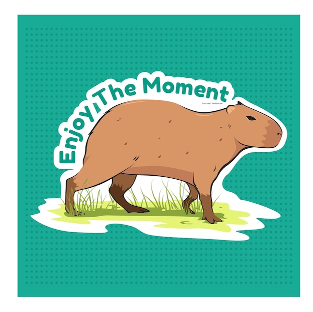 Uma capivara de desenho animado com as palavras aproveite o