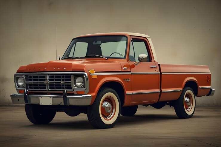 Vetor uma carrinha ford vermelha com um pára-choques branco e uma faixa vermelha