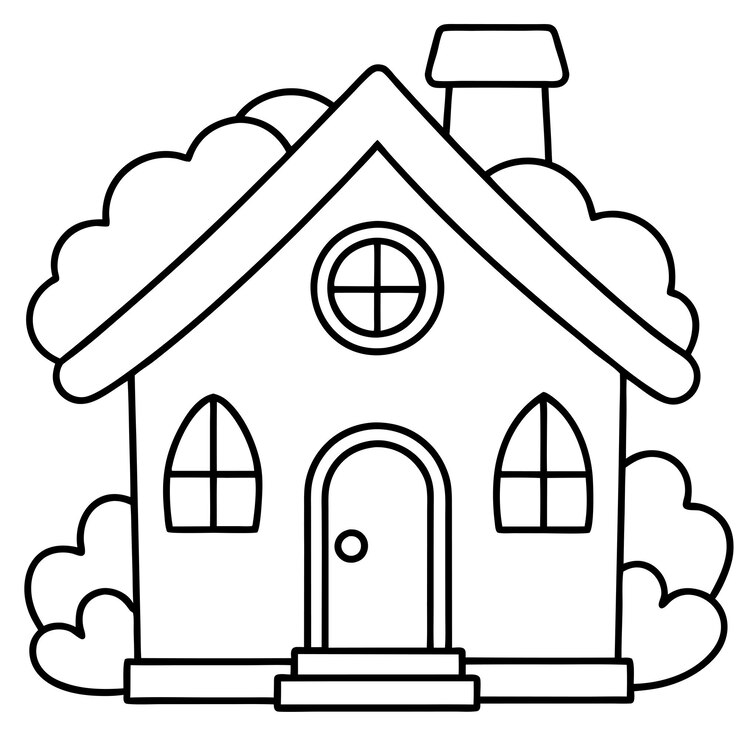 Vetor uma casa com uma nuvem no céu e uma casa com uma casa no topo