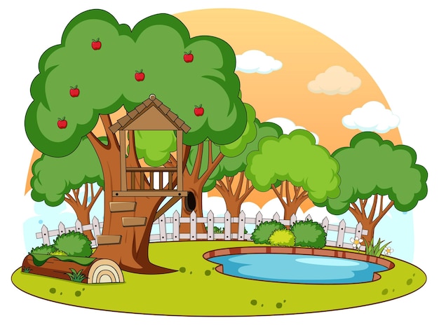 Vetor uma casa na árvore simples no fundo da natureza