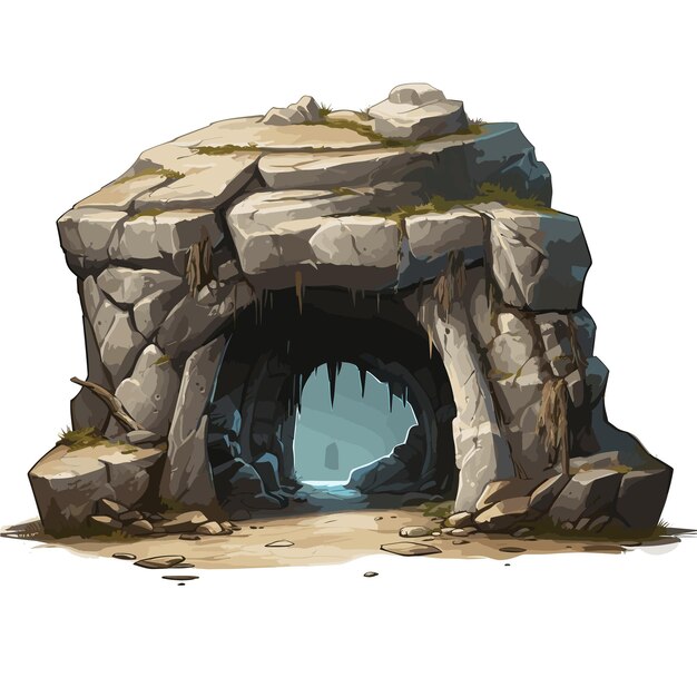 Uma caverna com um buraco no fundo do jogo de chão ilustração vetorial